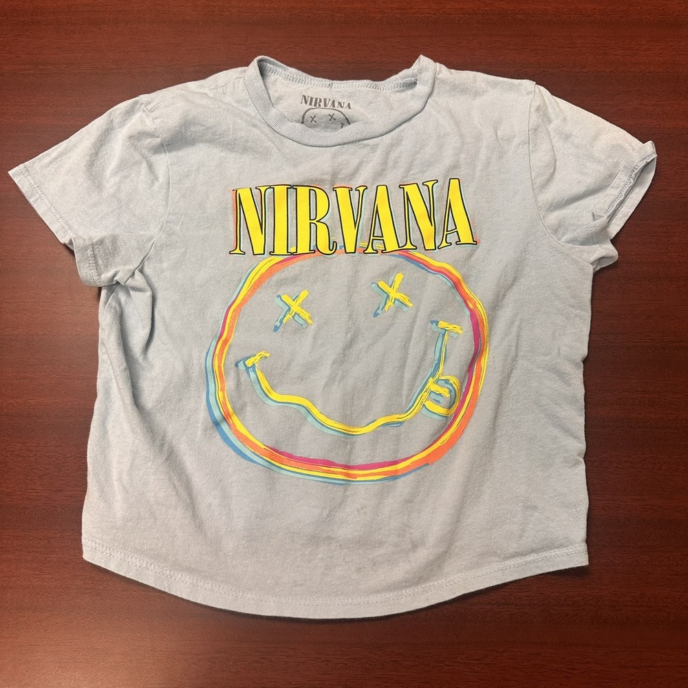 Nirvana T Shirt Kids Size Medium‎ Streetwear Face Band Grunge 90s Y2K FLAWS